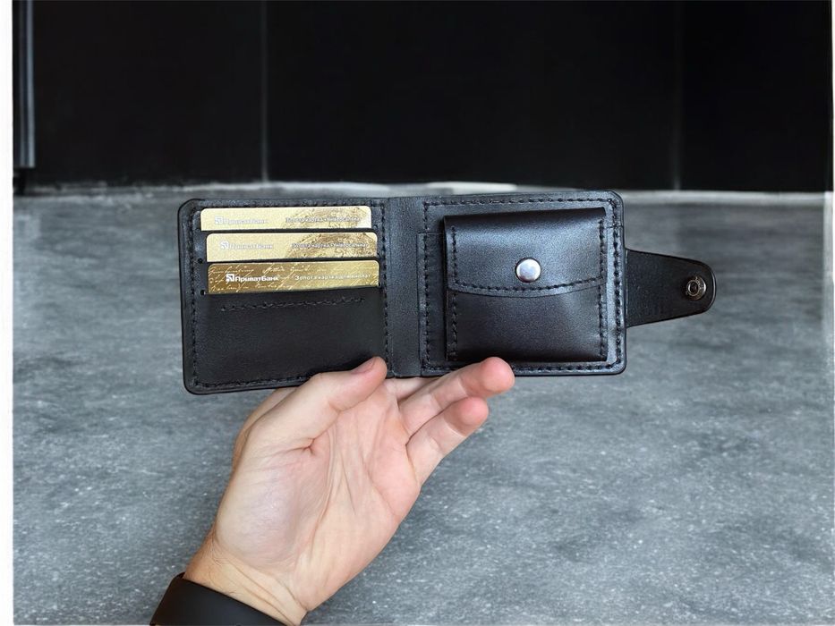 Кошелек мужской кожаный черный|Гаманець шкіряний чоловічий чорний|