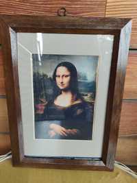 Stara drewniana ramka za szkłem z reprodukcją Mona Lizy