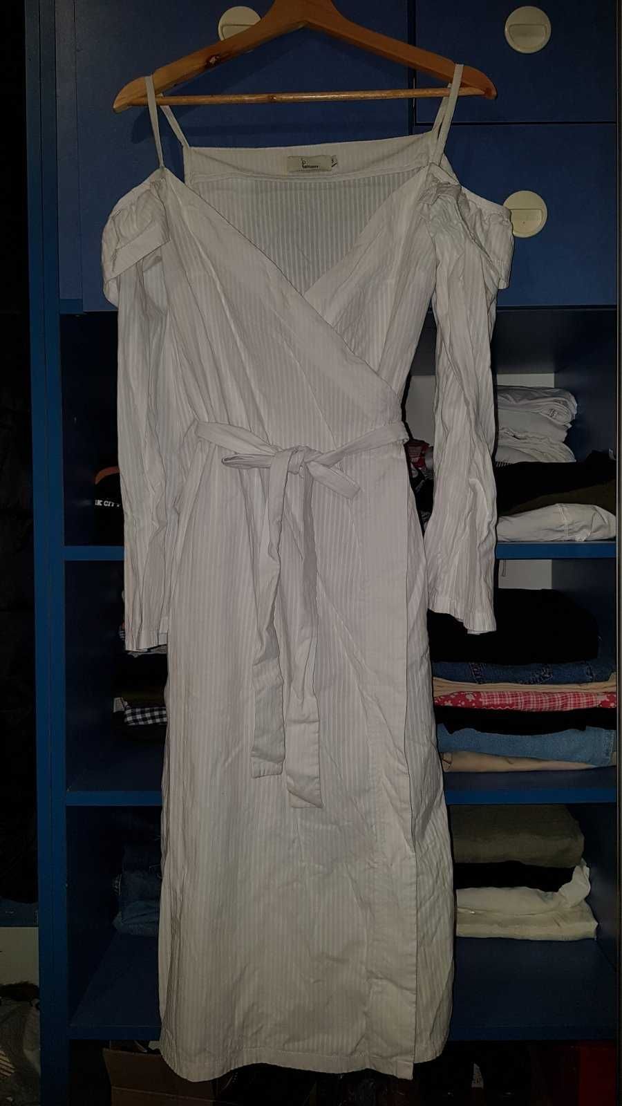 Брендова котонова сукня запах міді сукня сорочка відкриті плечі пасок