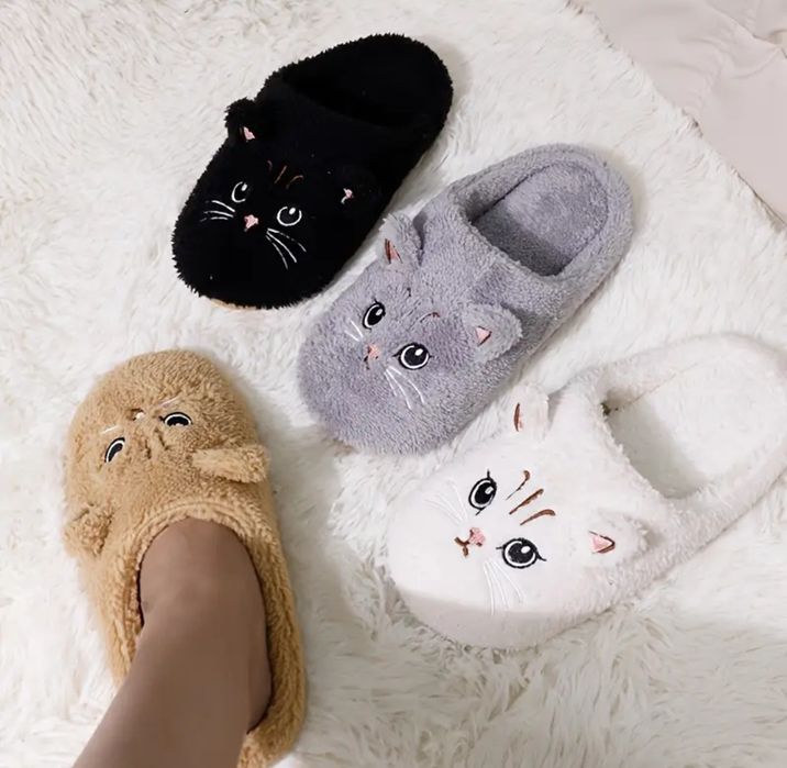 Тапочки комнатные теплые женские кот