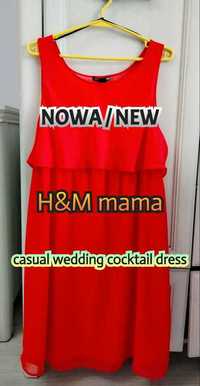 H&M mama ciążowa sukienka koktajlowa czerwona lato lekka M 38 oversize