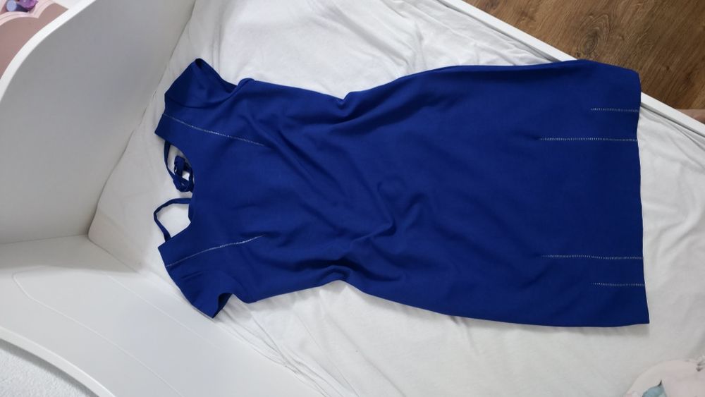 Elegancka chabrowa sukienka na wesele koktajlowa MIDI butik