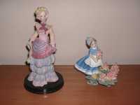 Estatueta Dama Antiga e Menina com Flores em Porcelana