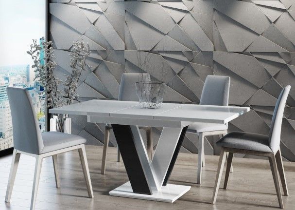 Stół rozkładany 120-160 cm biało-czarny połysk salon kuchnia jadalnia