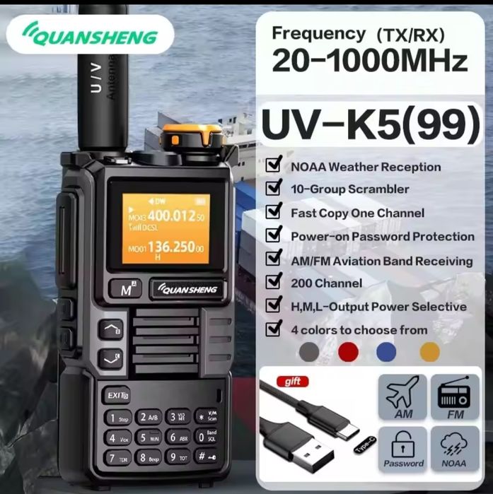Quangheng UV-K6 upgrade UV-K5(99) Interphone 5w air band radio type c