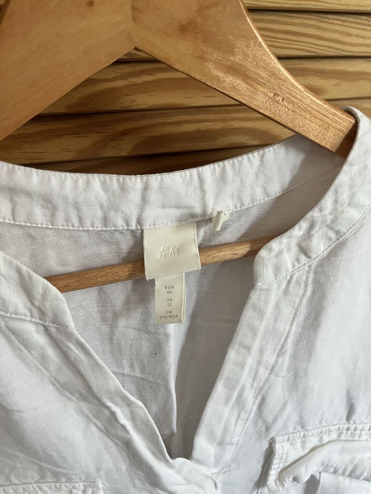 Sukienka damska H&M biała len wiskoza L
