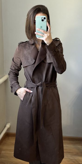 Замшевий шоколадний тренч кардиган