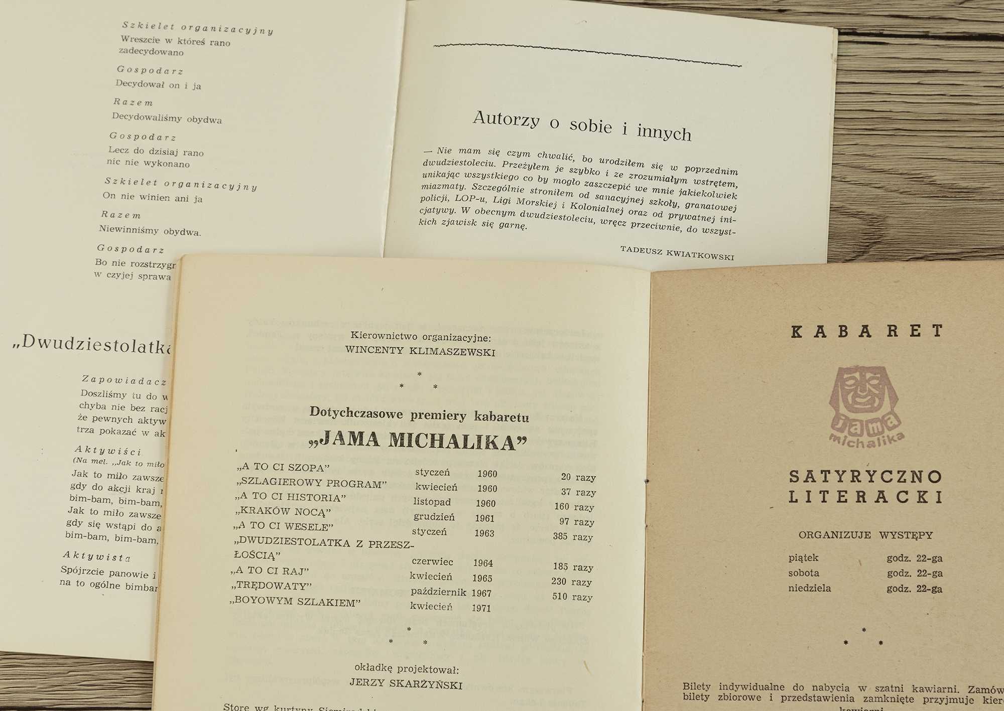 Programy Kabaret Jama Michalika Kraków 2 szt 1965r