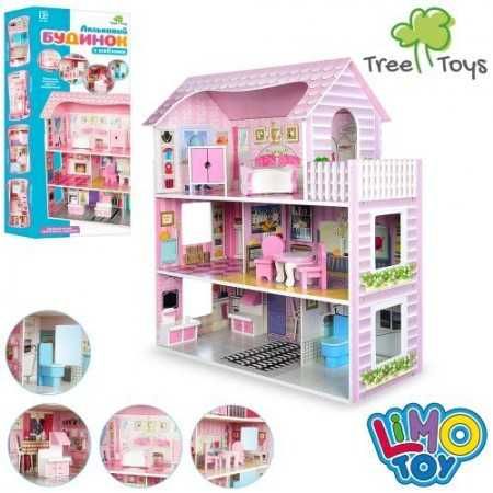 Деревянный домик для кукол MD 1204 TREE TOYS  3 этажа мебель