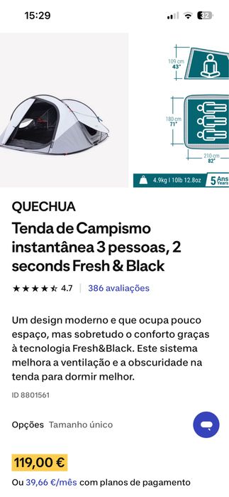 Tenda QUECHUA Fresh & Black