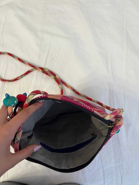 Bolsa de mão Vintage colorida infantil de tecido com bolso interior