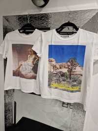 2 sztuki koszulka Zara T-shirt 36 biała nadruk