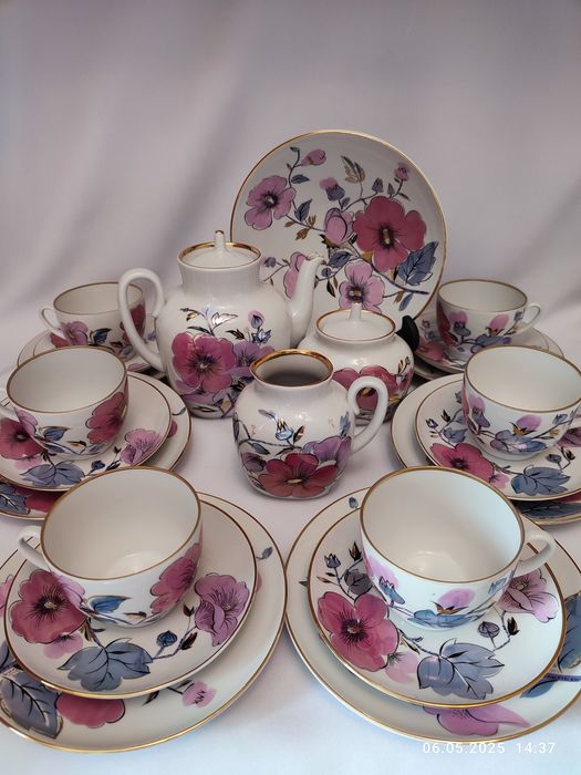 Чайный сервиз Красавица Дулево. Розовая ветка ЛФЗ