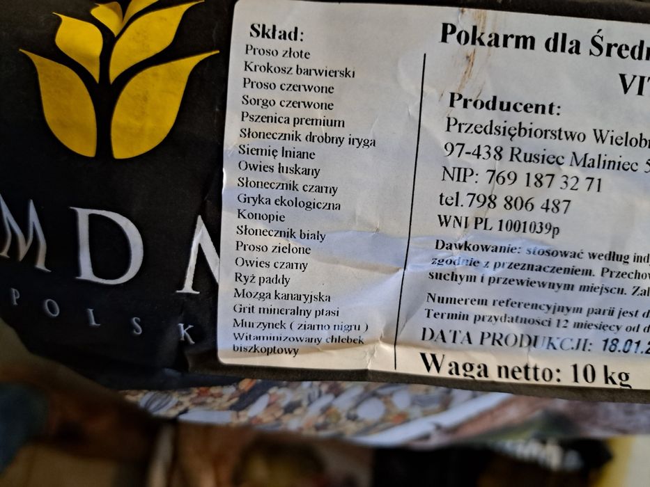 karma ,ziarno 20 kg za 100 zł MDM papuga średnia