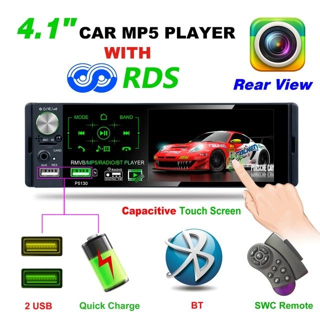 Rádio 1din 4,1" Bluetooth dual USB RDS + microfone + comando volante