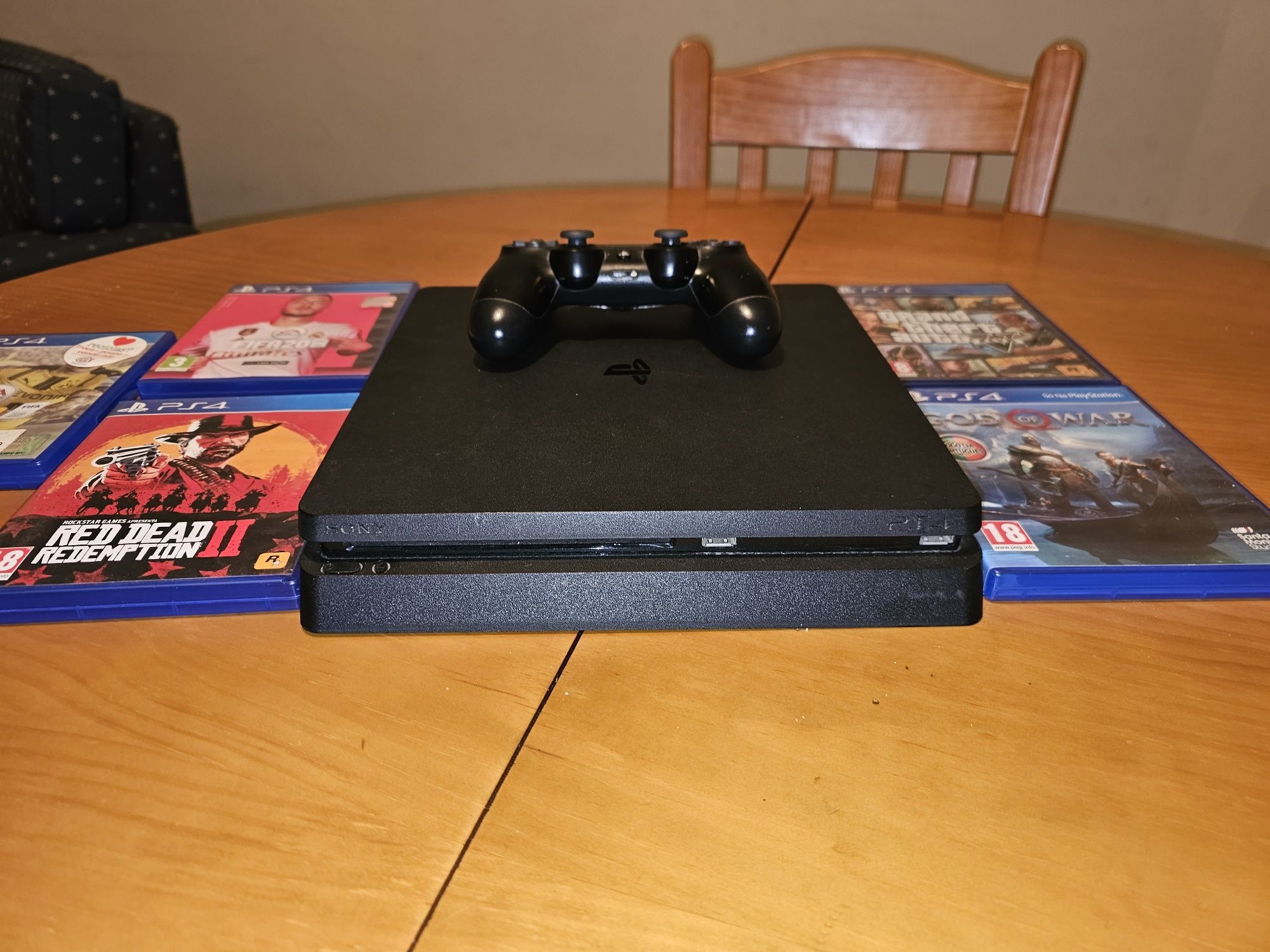 PS4 Slim 1TB c/ comando + jogos