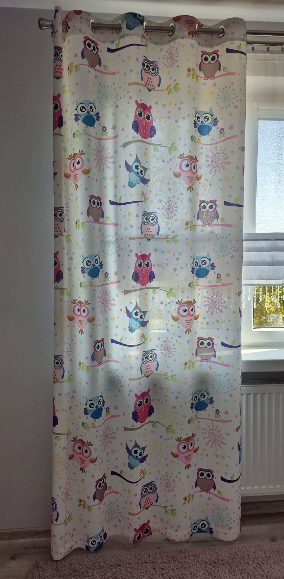 Dwie zasłony na przelotkach 140x250cm do pokoju dziecięcego Sowy Sówki