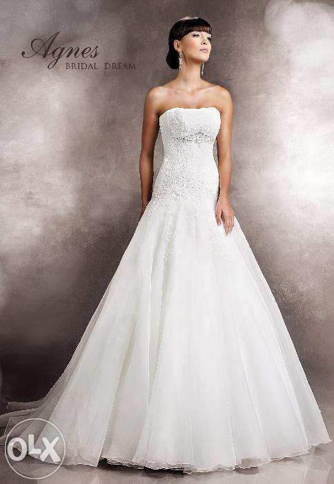 Biała suknia ślubna Agnes 11377 z trenem 36 38 princessa koronkowa