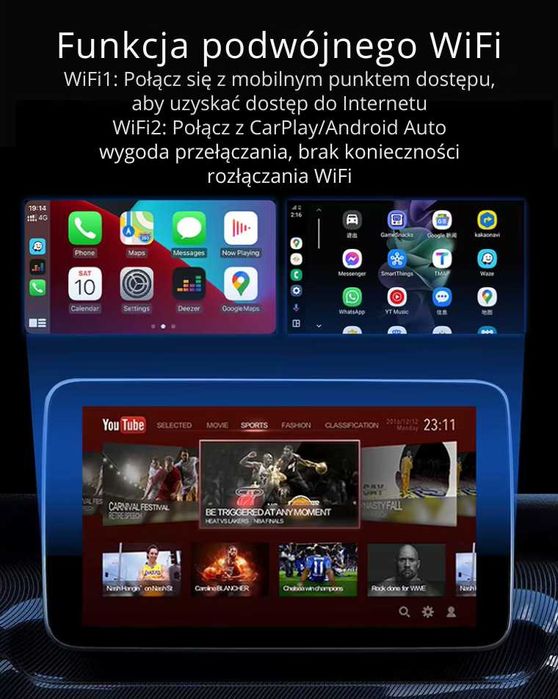 Bezprzewodowy Adapter Dual WiFi Apple Carplay Android Auto 4GB Netflix