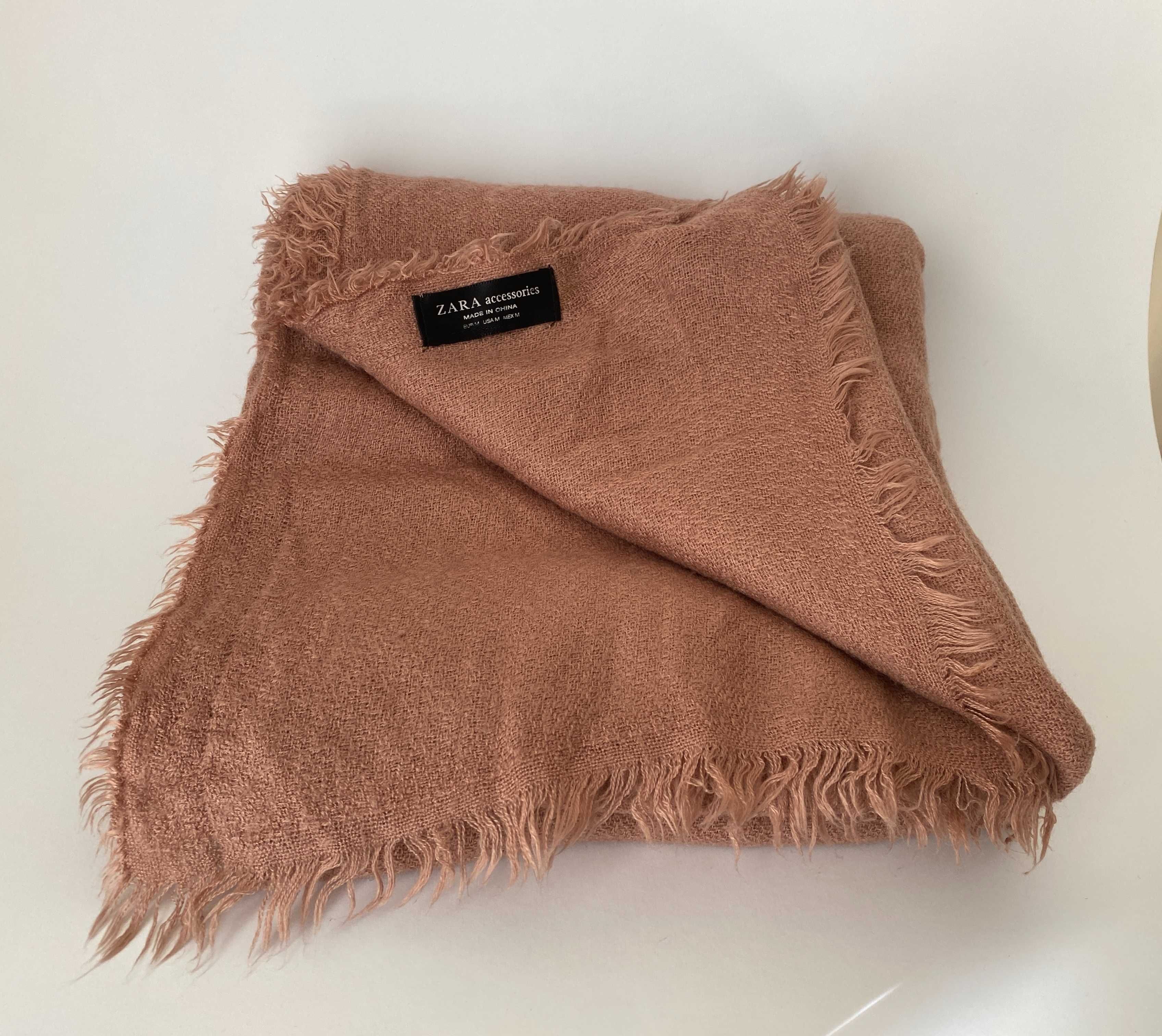 Lenço grande echarpe rosa pó intemporal Zara como novo
