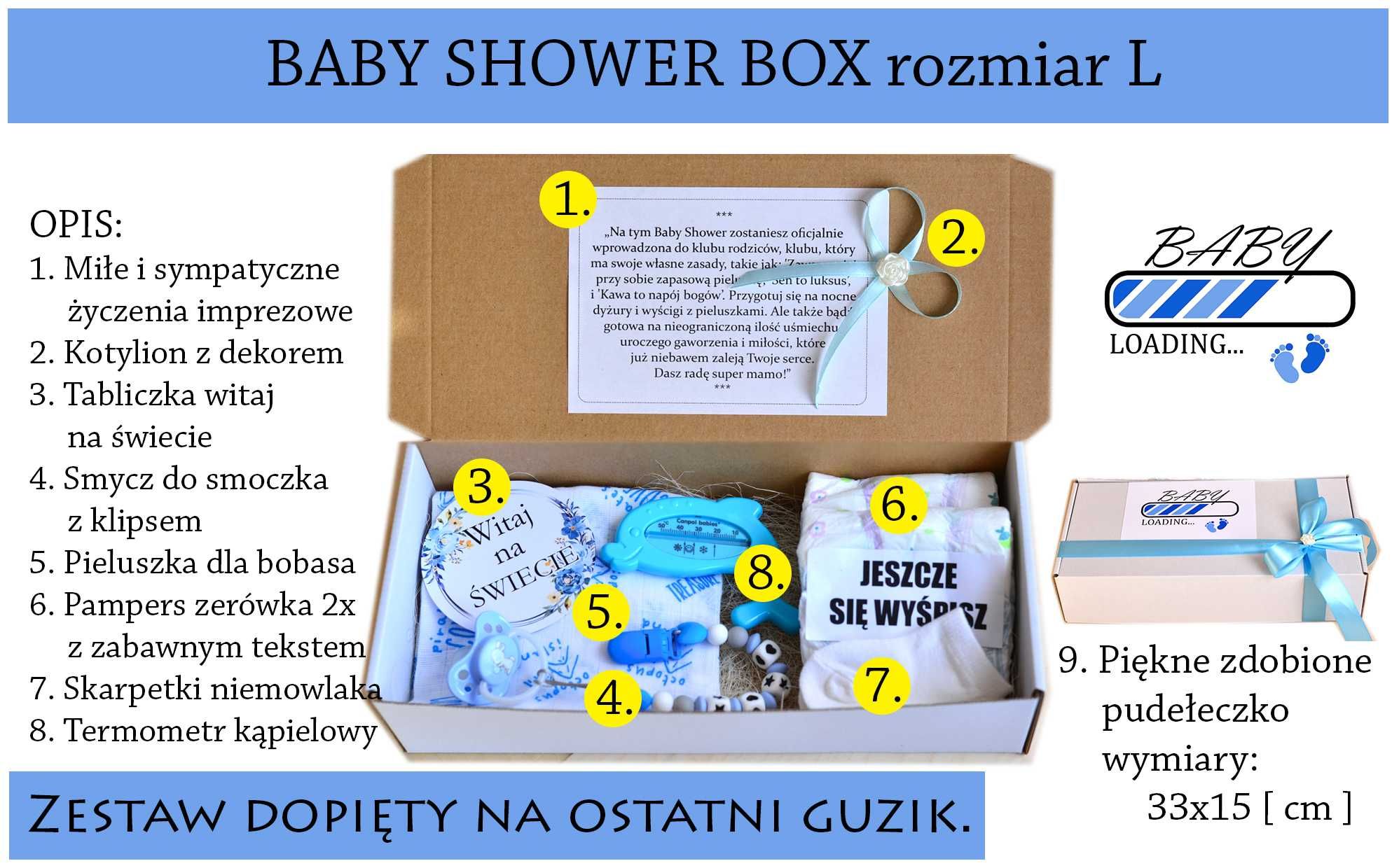 Piękny ZESTAW prezentowy BOX na BABY  Shower dla Chłopca