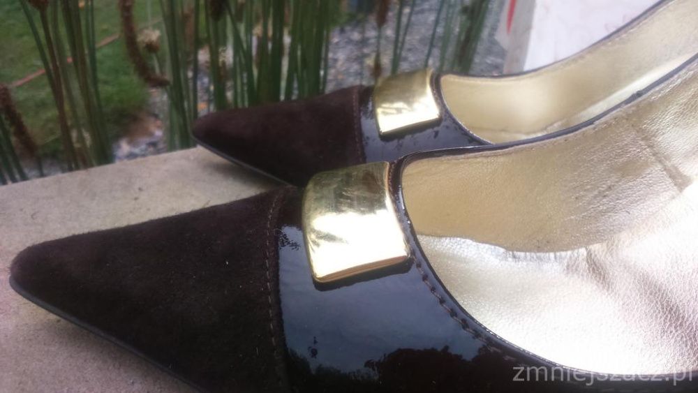 LASOCKI Nowe brązow-złote szpilka szpilki nr39 buty lakierki