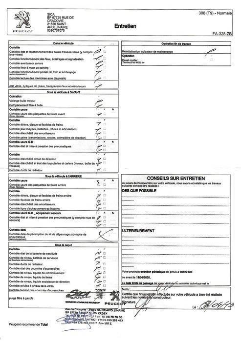 Peugeot 308 -- 1.5 HDI -- 175000 Km – 10/2018 – Revisão completa
