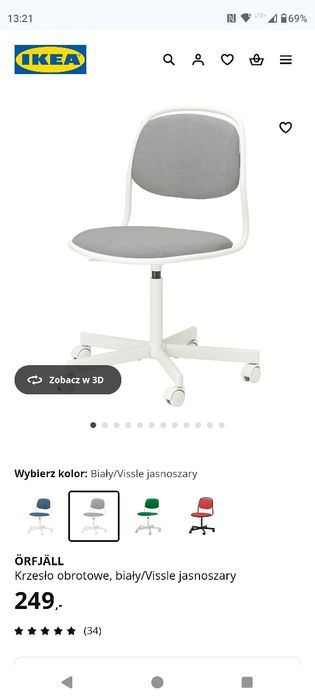 Krzesełko do biurka Ikea orfjall, niebieskie