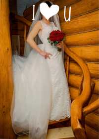 Весільня сукня рибка трансформер з пишним шлейфом
