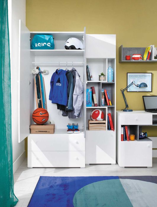 Zestaw Mebli młodzieżowych Biel beton Szafa + komoda duża szuflady