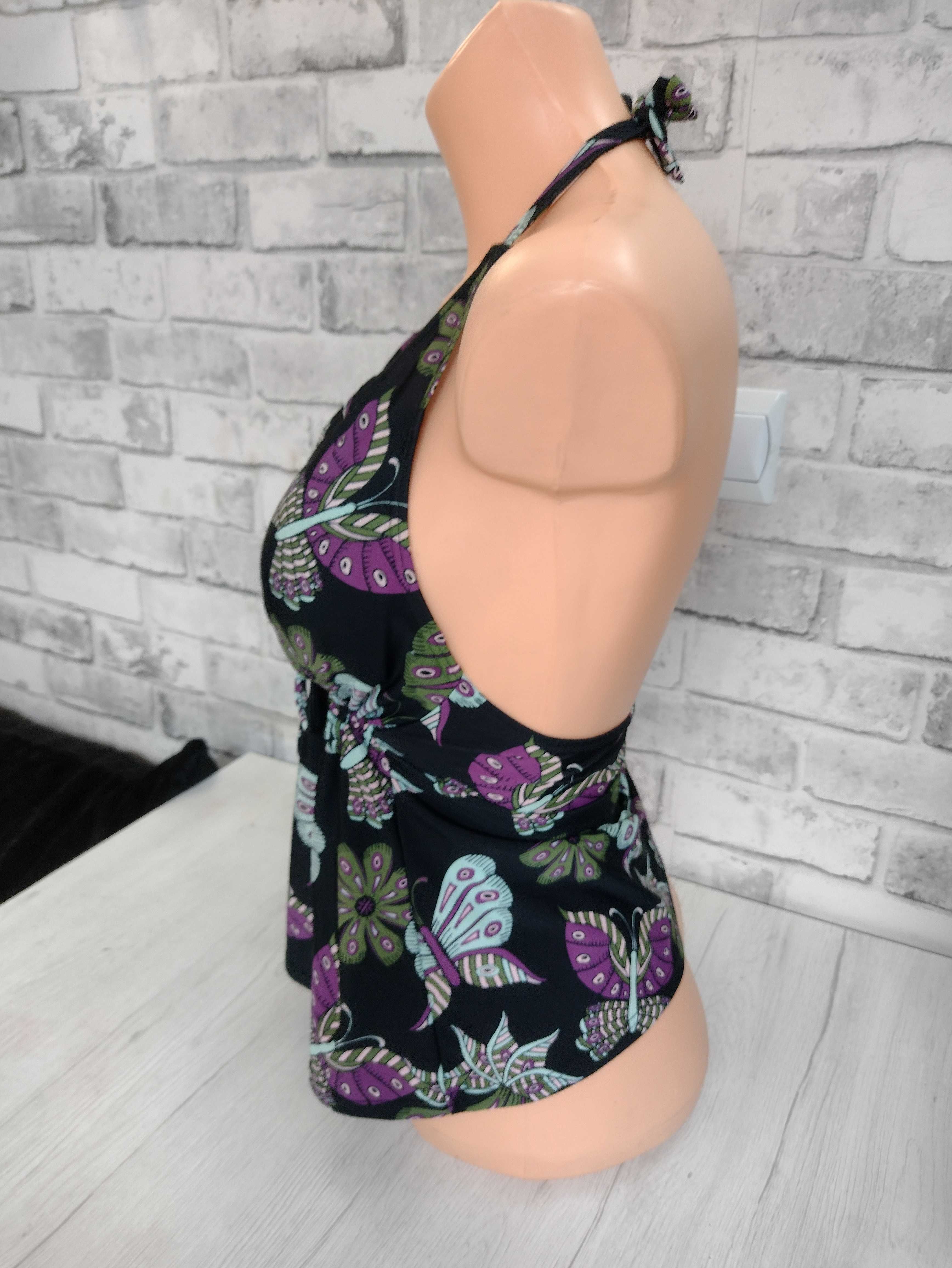 kostium kąpielowy zakryty brzuch jak bluzka jak top tankini czarne M/L
