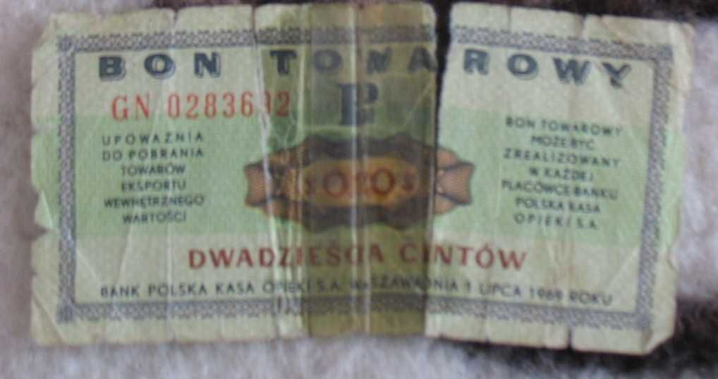 Bon towarowy 5 i 20 centów 1969 rok, stan agonalny