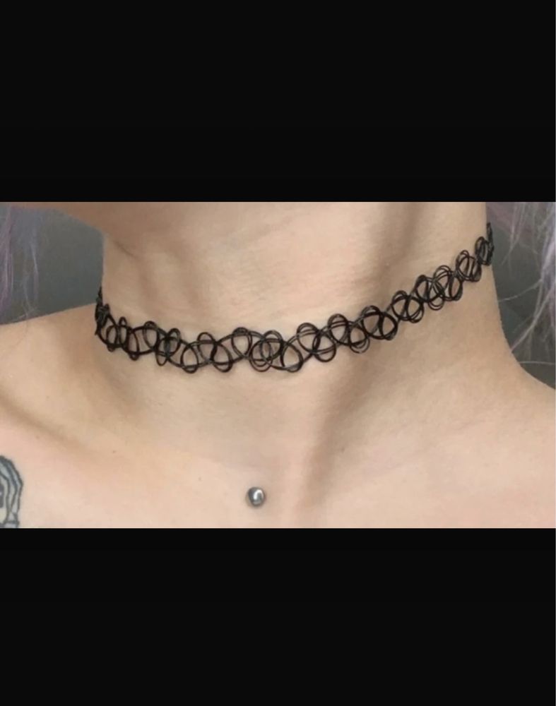 Czarny choker tattoo naszyjnik czoker łańcuszek pleciony