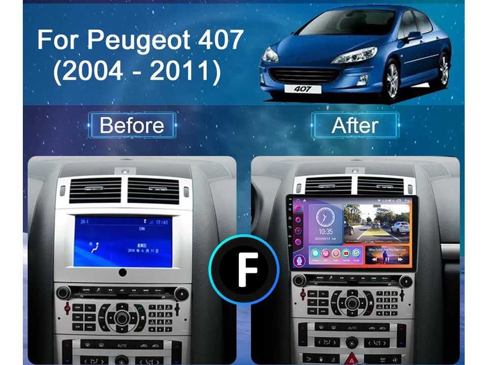 Radio samochodowe Android Peugeot 407 (9", black) 2004.-2011