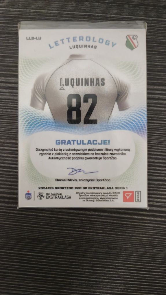 Karta letterology autograf Luquinhas Legia 9/9 Ekstraklasa 2024/2025