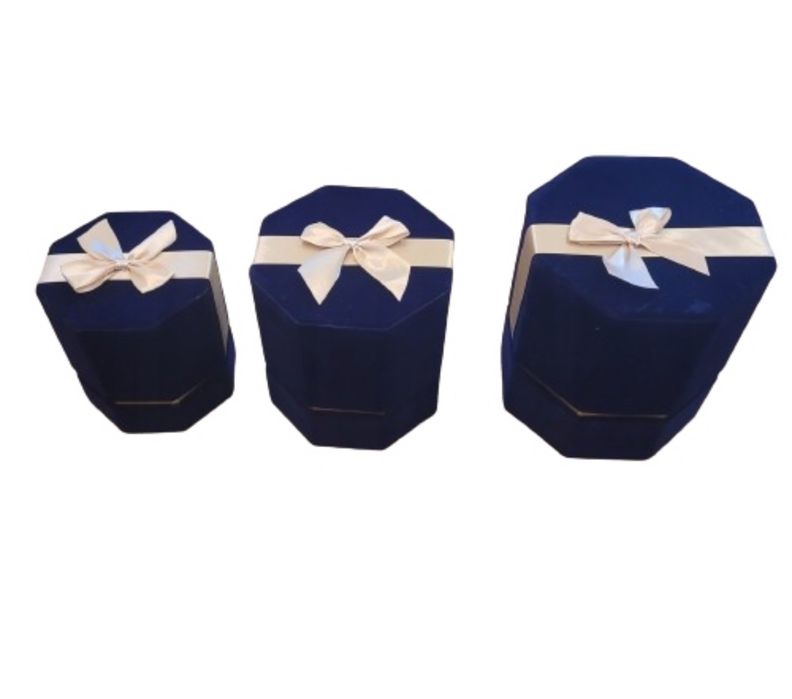 Pudełka prezentowe granatowe welur zestaw 3 szt.