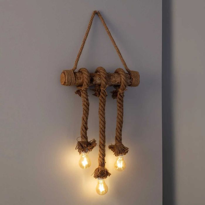 Girlanda LED Boho Wisząca drewniana z linami - na baterie