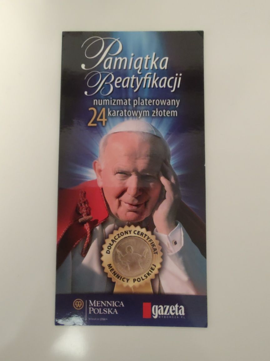 Jan Paweł II numizmat platerowany 24 karatowym złotem - Mennica Polska