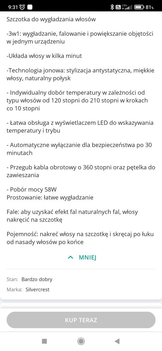 Szczotka prostująca do włosów