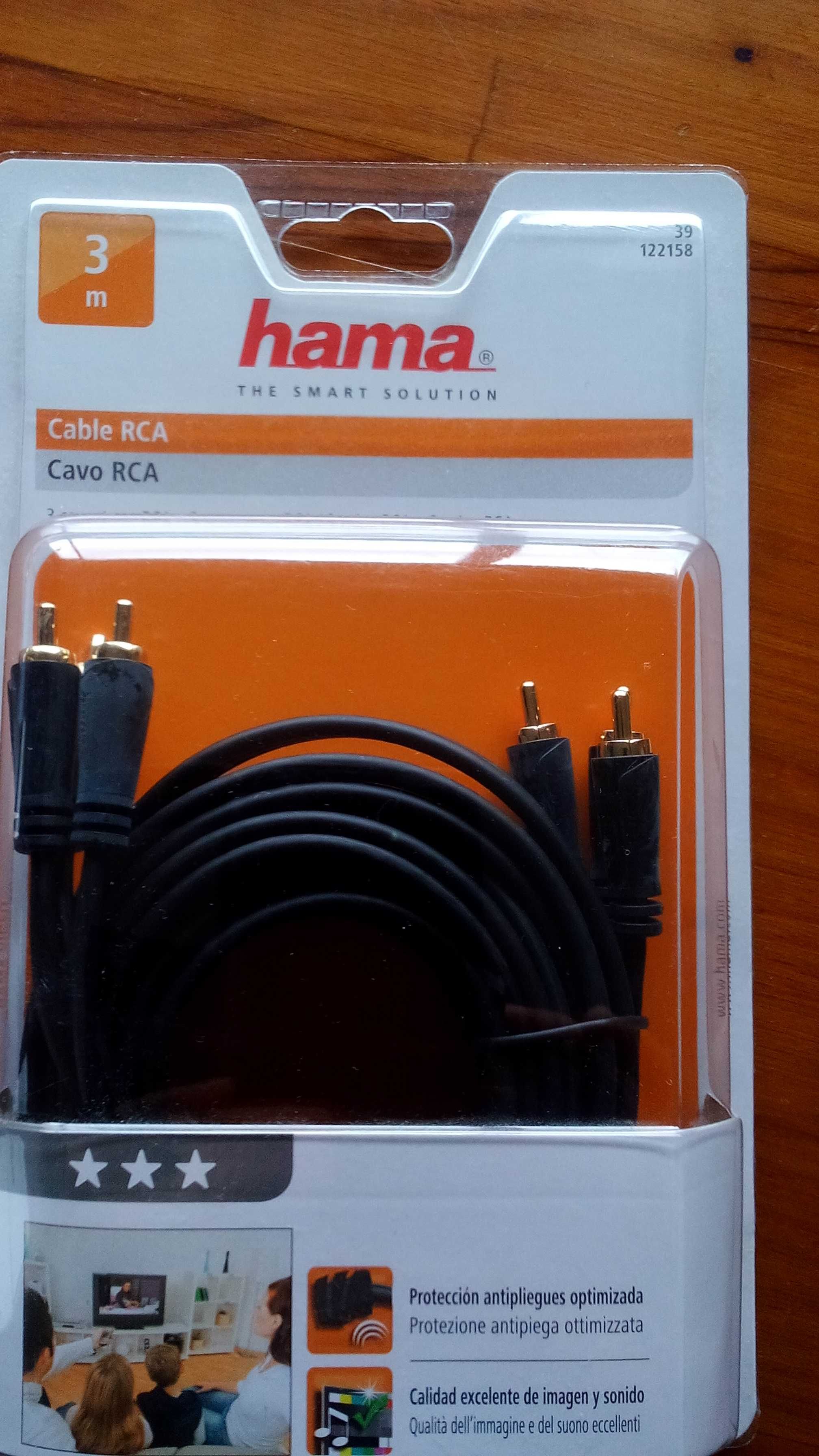 Cabo RCA Hama 3 conetores  com 3m super flexível com boa impedância