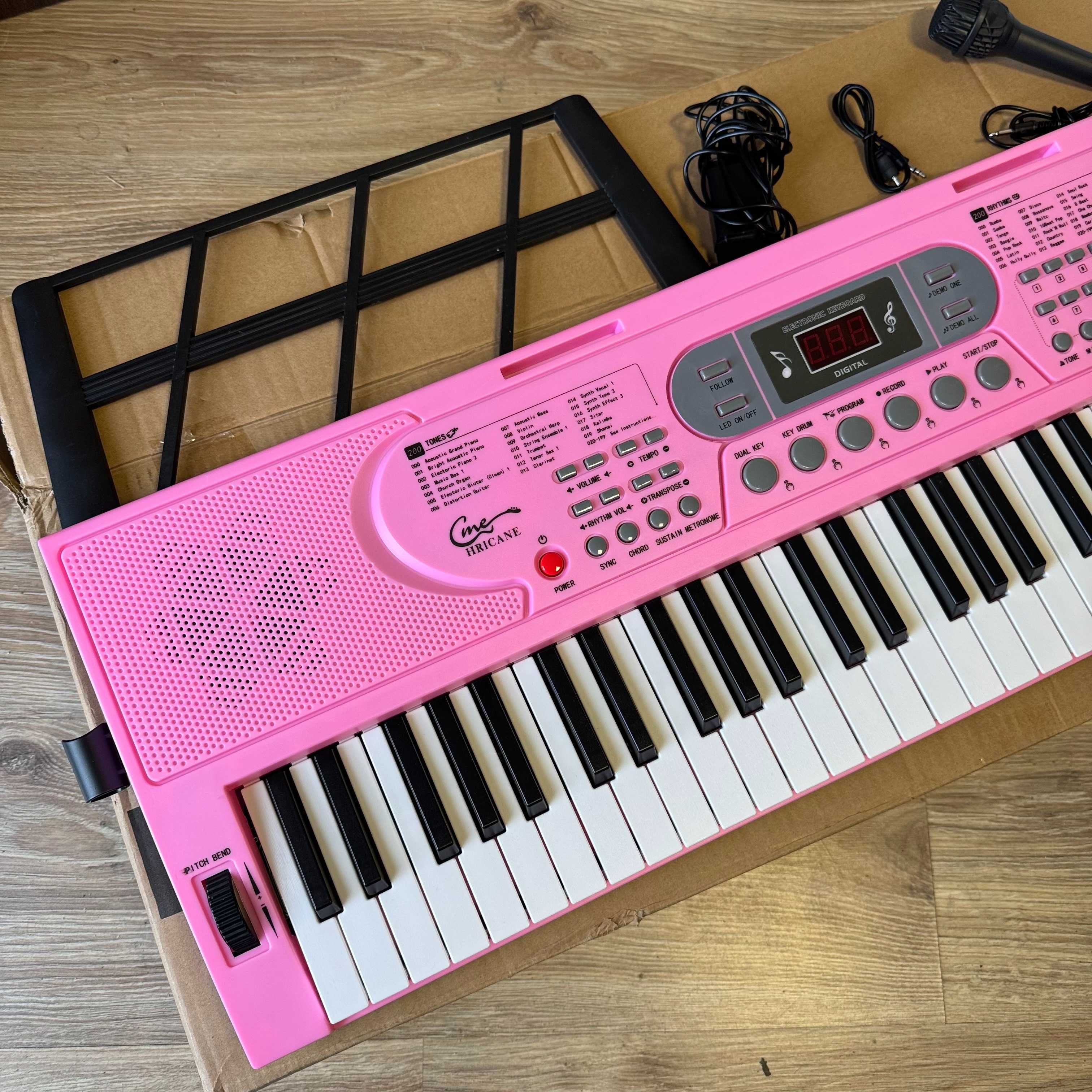 Różowy keyboard HRICANE z mikrofonem, 61 klawiszy