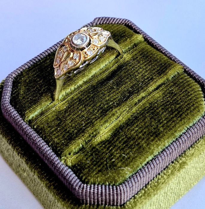 Retro pierścionek złoty 14k z diamentami 0.36ct R20