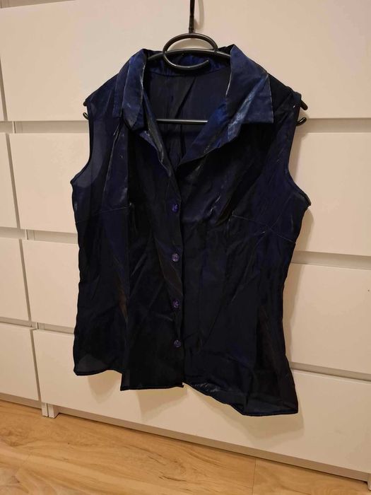 M 38 niebieska granatowa koszula zapinana na guziki rozpinana vintage