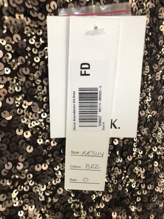 Sukienka mini Shail K. cekiny nowa złoto brąz jedwab xxs 32 xs