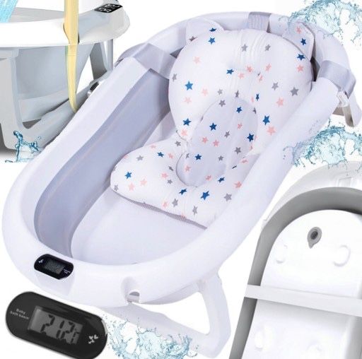 БЕЗ ПЕРЕДОПЛАТ! Дитяча складна ванночка з термометром та подушкою