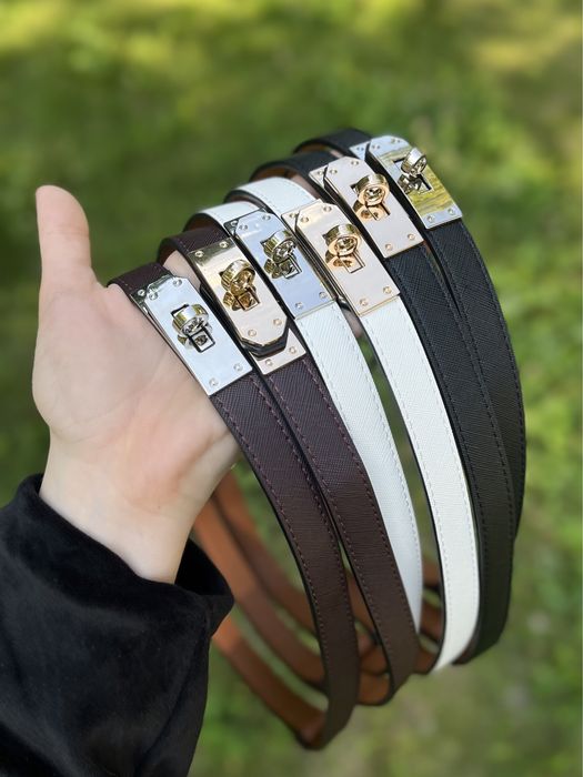 Женский трендовый недорогой ремень с замочком / жіночий вузький ремінь