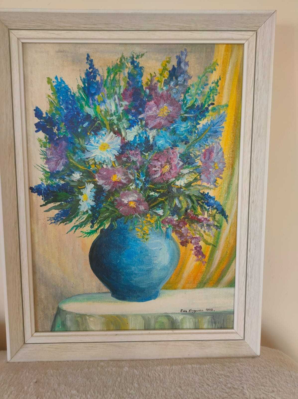 Obraz kwiaty niebieskie z ramką