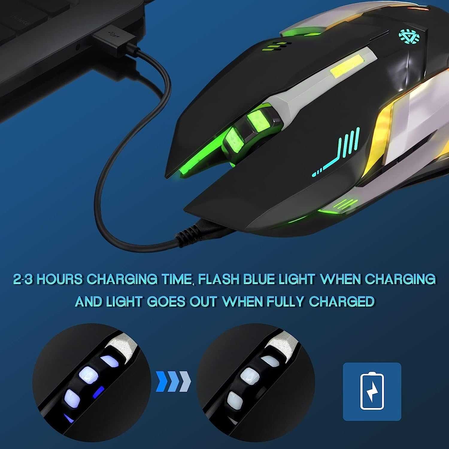 Geyes bezprzewodowa mysz dla graczy RGB LED PC USB