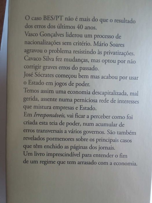 Livro "Irresponsáveis", de Camilo Lourenço