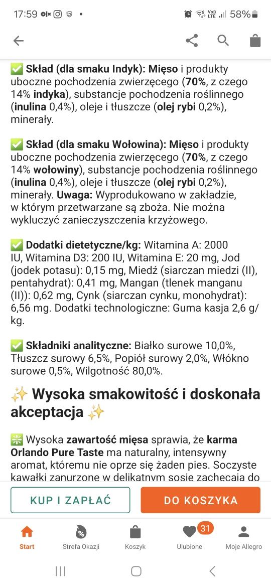 30 puszek premium dla psa,70% mięsa.